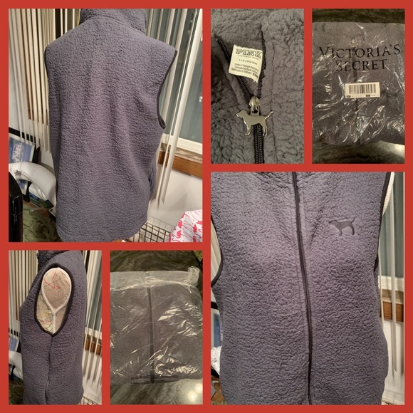 PINK Victoria's Secret Jackets & Blazers - BNWT Pink Victoria’s Secret Gray Sherpa Vest